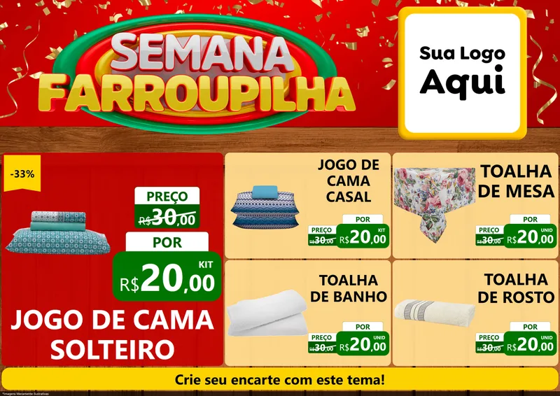 Modelo de Encarte para Encarte A4 Horizontal com o tema Semana Farroupilha para Cama, Mesa e Banho