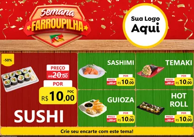 Modelo de Encarte para Encarte A4 Horizontal com o tema Semana Farroupilha para Comida japonesa
