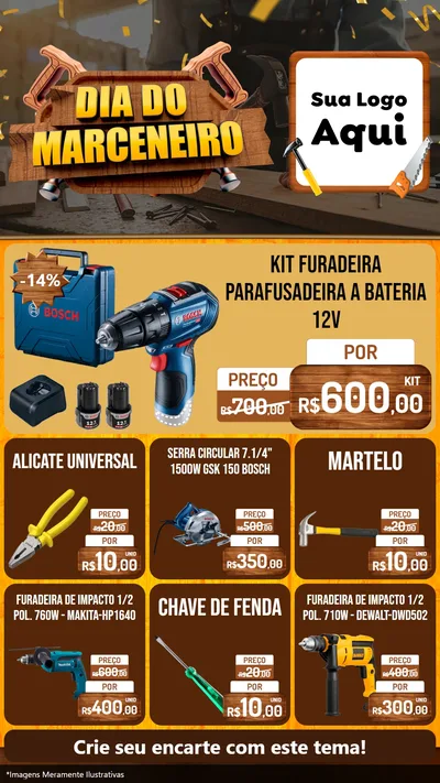 Modelo de Rede Social para Stories com o tema Dia do Marceneiro para Maquinas e Ferramentas