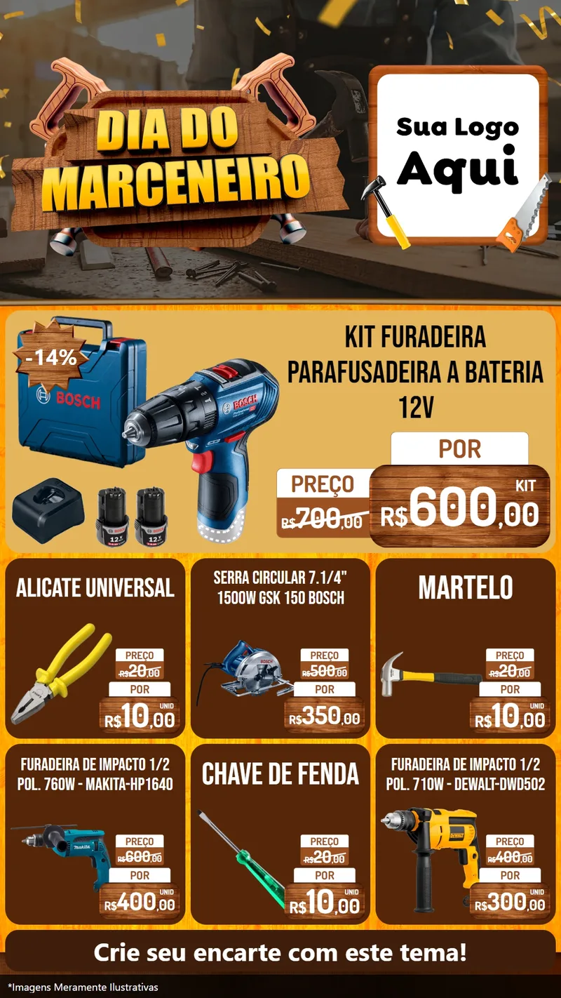 Modelo de Rede Social para Stories com o tema Dia do Marceneiro para Maquinas e Ferramentas