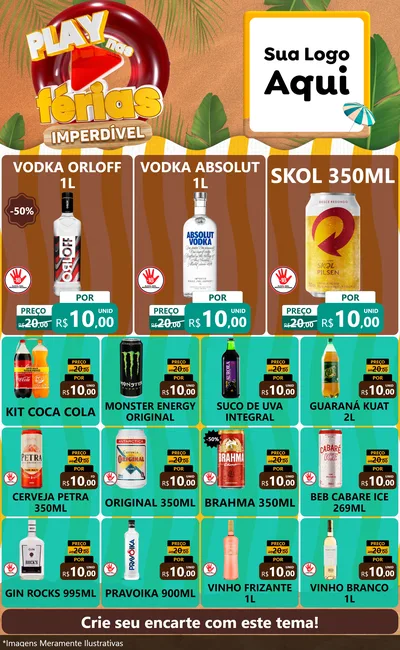 Modelo de Encarte para Encarte Grande com o tema Play Nas Férias Imperdível para Distribuidora de bebidas