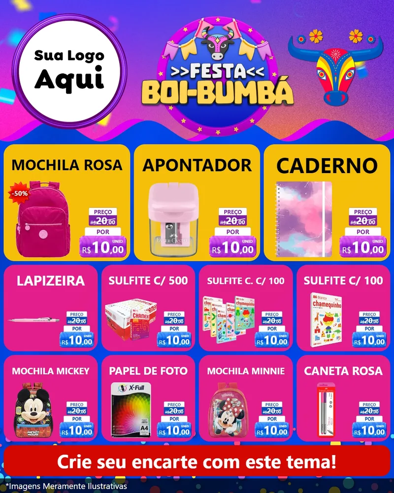 Modelo de Rede Social para Feed Instagram com o tema Festa Boi-Bumbá para Papelaria