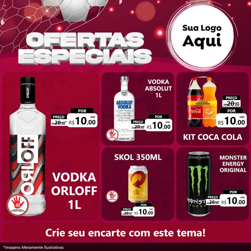 Modelo de Rede Social para Feed Facebook com o tema Ofertas Especiais - Futebol para Distribuidora de bebidas