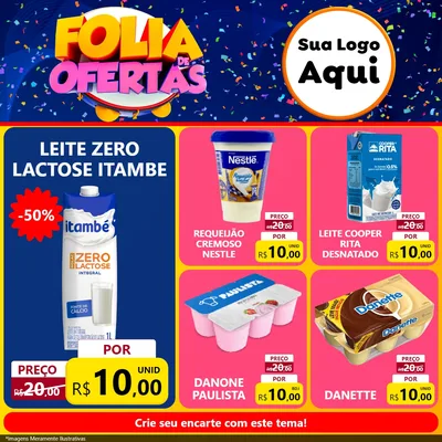 Modelo de Rede Social para Feed Facebook com o tema Folia de Ofertas para Frios e Laticínios