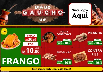 Modelo de Encarte para Encarte A4 Horizontal com o tema Dia do Gaúcho para Assados
