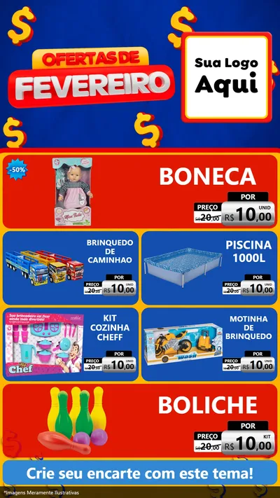 Modelo de TV para TV Vertical com o tema Ofertas de Fevereiro para Brinquedos