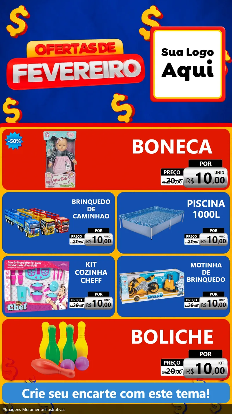 Modelo de TV para TV Vertical com o tema Ofertas de Fevereiro para Brinquedos