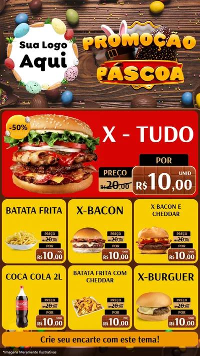 Modelo de Rede Social para Stories com o tema Promoção Páscoa para Hamburgueria