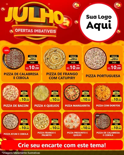 Modelo de Rede Social para Feed Instagram com o tema Julho Ofertas Imbatíveis para Pizzaria