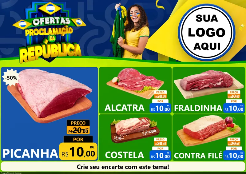 Modelo de Encarte para Encarte A4 Horizontal com o tema Ofertas Proclamação da República para Açougue