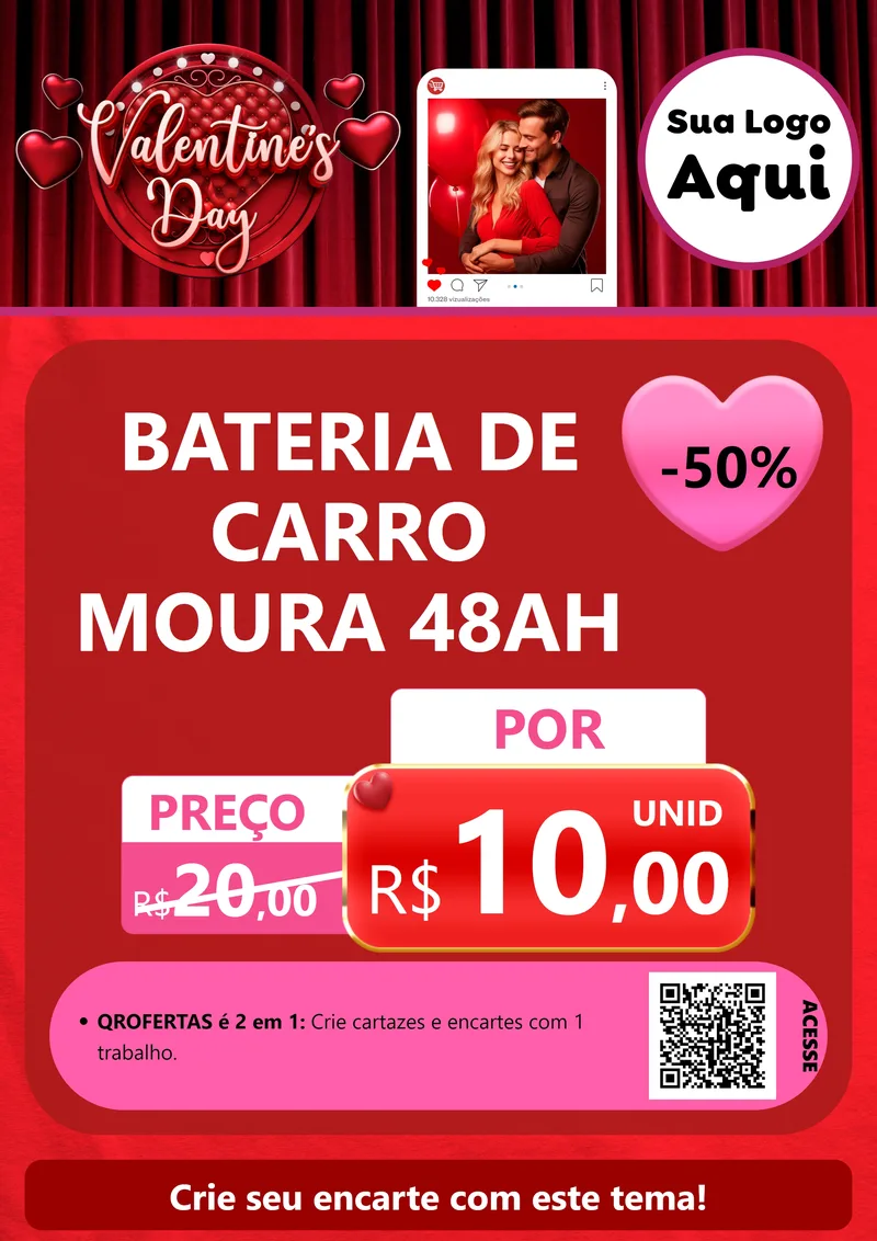 Modelo de Cartaz para Cartaz A4 Vertical com o tema Valentine's Day para Baterias Elétricas