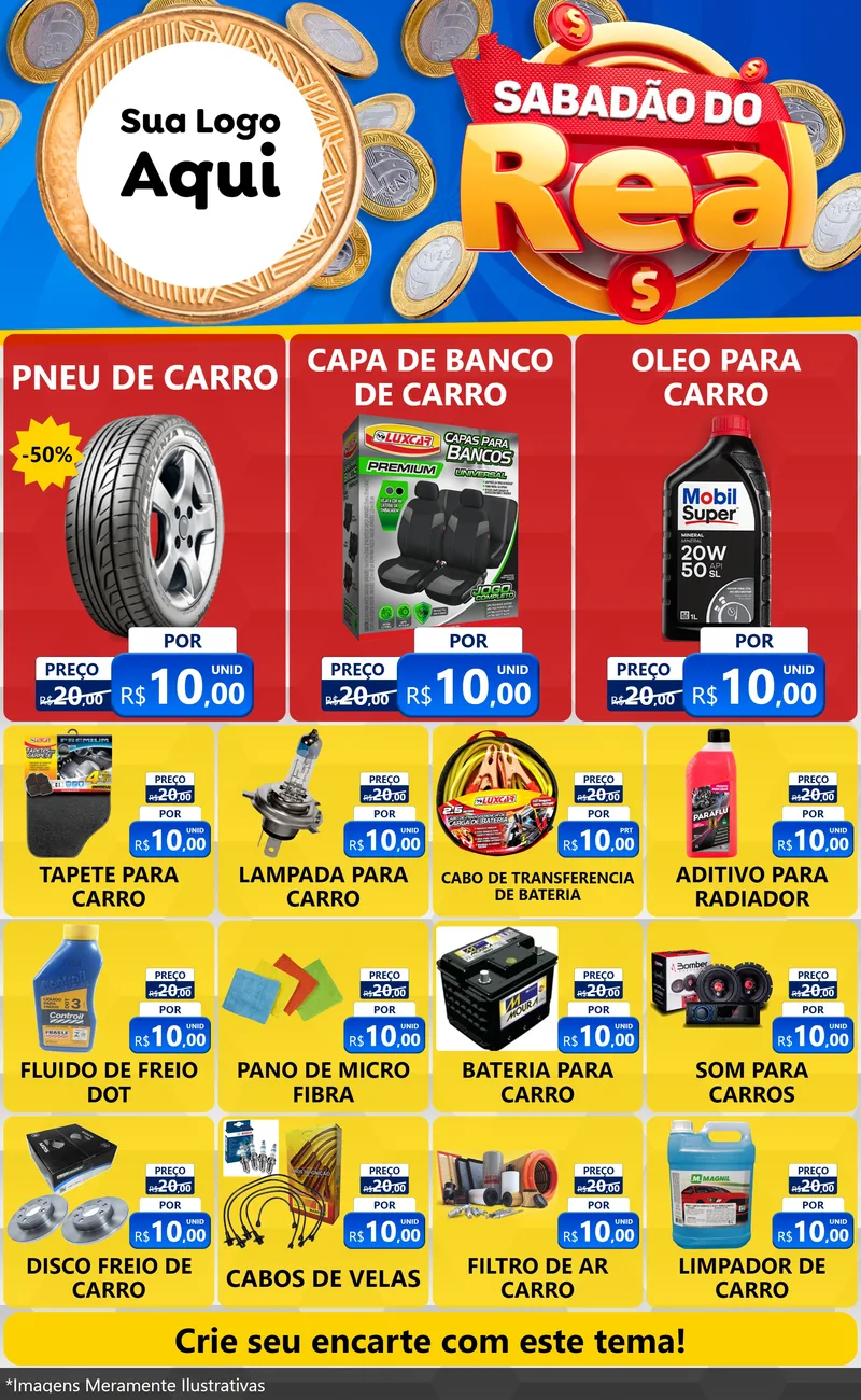 Modelo de Encarte para Encarte Grande com o tema Sabadão do Real para Auto peças