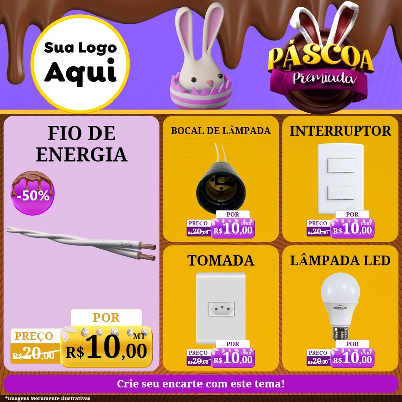Modelo de Rede Social para Feed Facebook com o tema Páscoa Premiada para Materiais Elétricos
