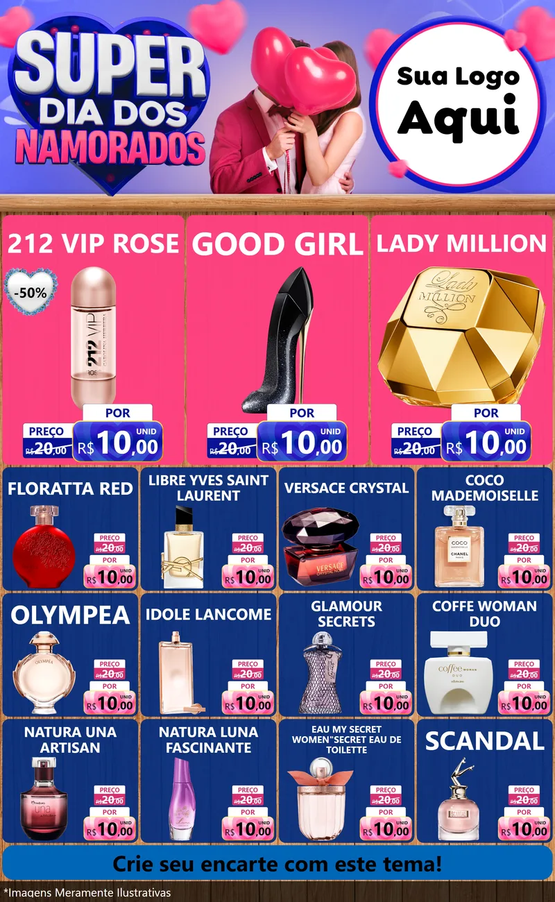 Modelo de Encarte para Encarte Grande com o tema Super Dia dos Namorados para Perfumes