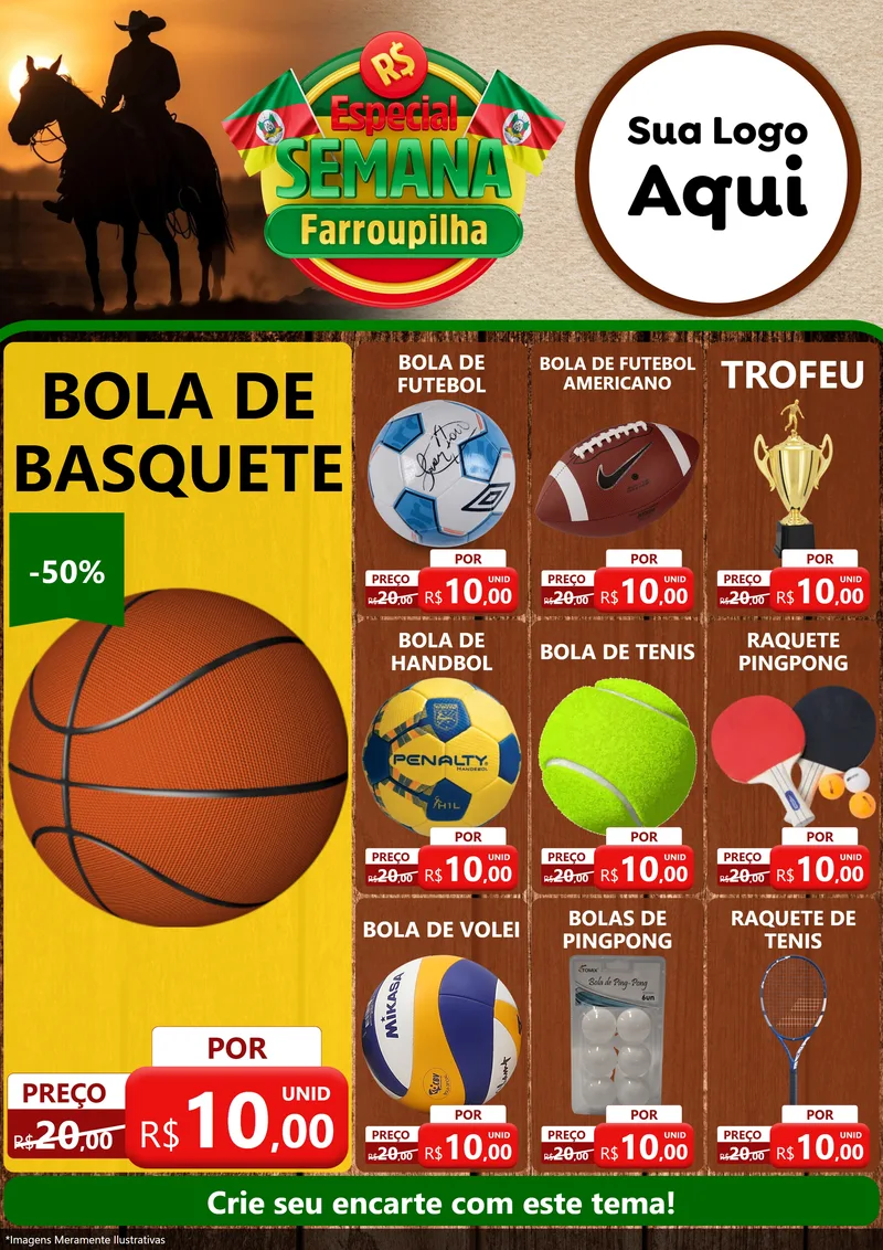 Modelo de Encarte para Encarte A4 Vertical com o tema Especial Semana Farroupilha para Artigos Esportivos