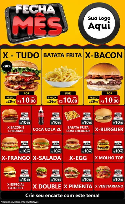Modelo de Encarte para Encarte Grande com o tema Fecha Mês para Hamburgueria