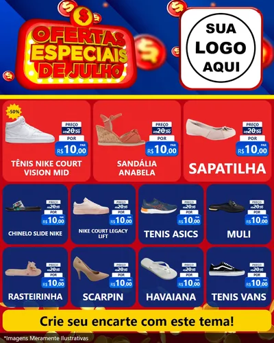 Modelo de Rede Social para Feed Instagram com o tema Ofertas Especiais de Julho para Calçados