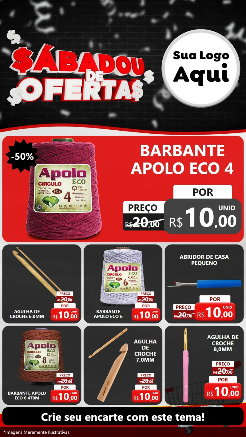 Modelo de Rede Social para Stories com o tema Sabadou de Ofertas para Armarinho e Aviamentos