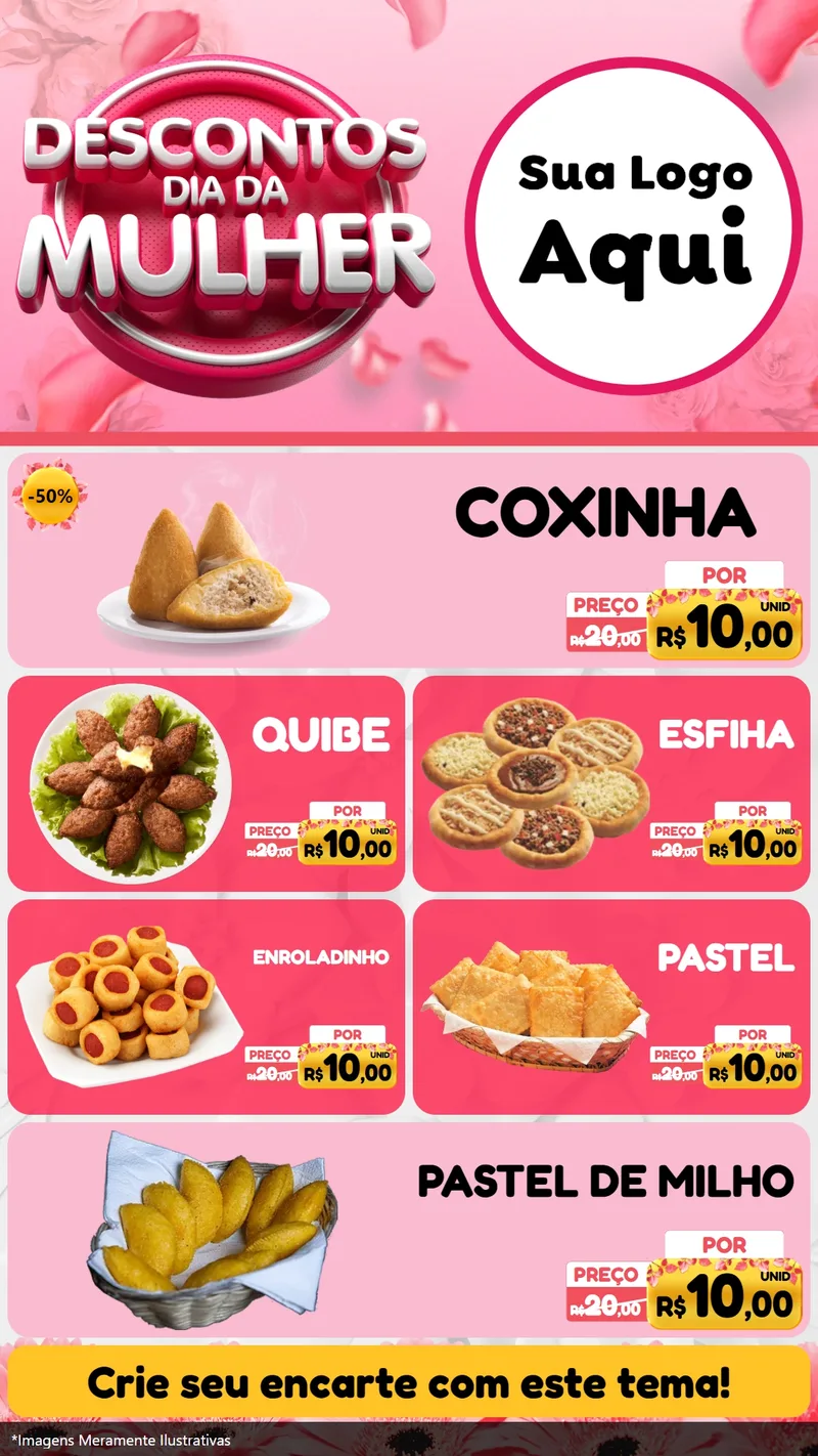 Modelo de TV para TV Vertical com o tema Descontos Dia da Mulher para Salgadaria