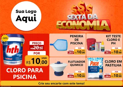 Modelo de Encarte para Encarte A4 Horizontal com o tema Sexta da Economia para Produtos para Piscina