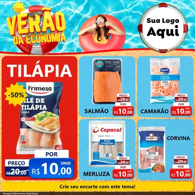 Modelo de Rede Social para Feed Facebook com o tema Verão da Economia para Peixaria