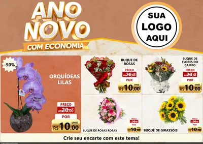 Modelo de Encarte para Encarte A4 Horizontal com o tema Ano Novo Com Economia para Floricultura e jardim