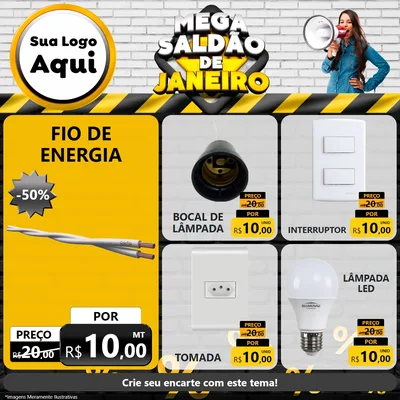 Modelo de Rede Social para Feed Facebook com o tema Mega Saldão de Janeiro para Materiais Elétricos