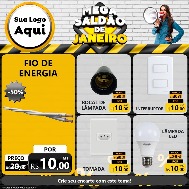 Modelo de Rede Social para Feed Facebook com o tema Mega Saldão de Janeiro para Materiais Elétricos