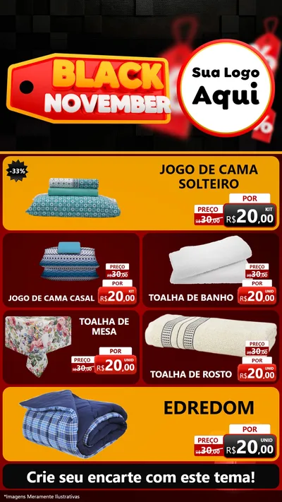 Modelo de TV para TV Vertical com o tema Black November para Cama, Mesa e Banho
