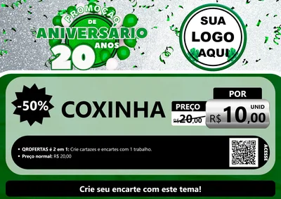 Modelo de Cartaz para Cartaz A4 Horizontal com o tema Promoção de Aniversário - 20 Anos para Salgadaria