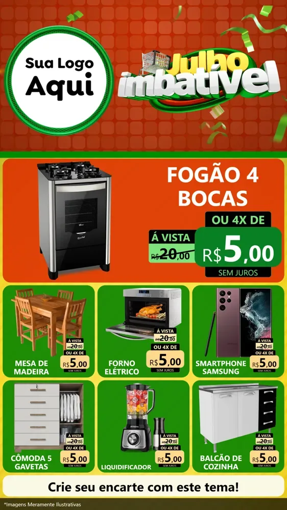 Modelo de Rede Social para Stories com o tema Julho Imbatível para Móveis e Eletro