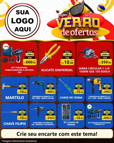 Modelo de Rede Social para Feed Instagram com o tema Super Verão de Ofertas para Maquinas e Ferramentas