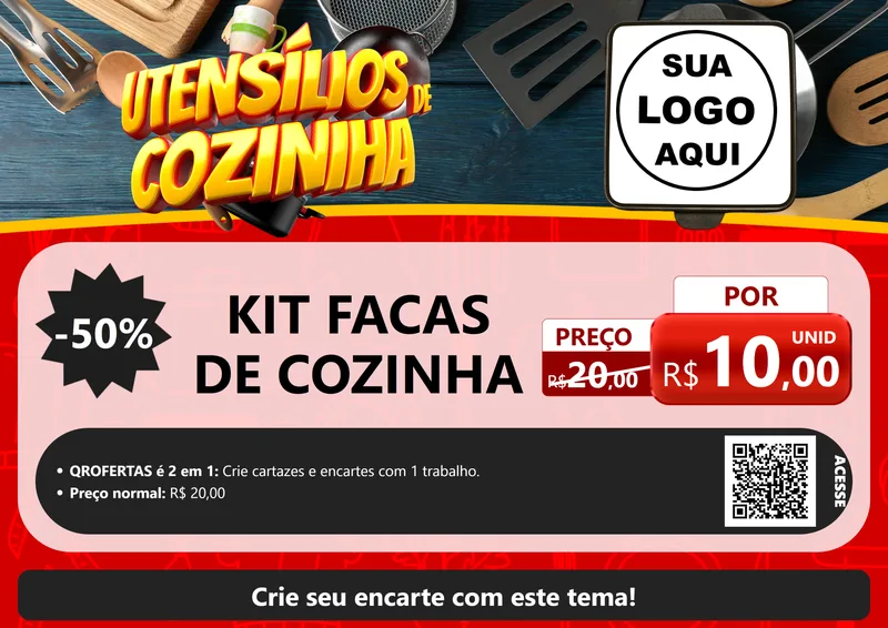 Modelo de Cartaz para Cartaz A4 Horizontal com o tema Utensílios de Cozinha para Utilidades Domésticas