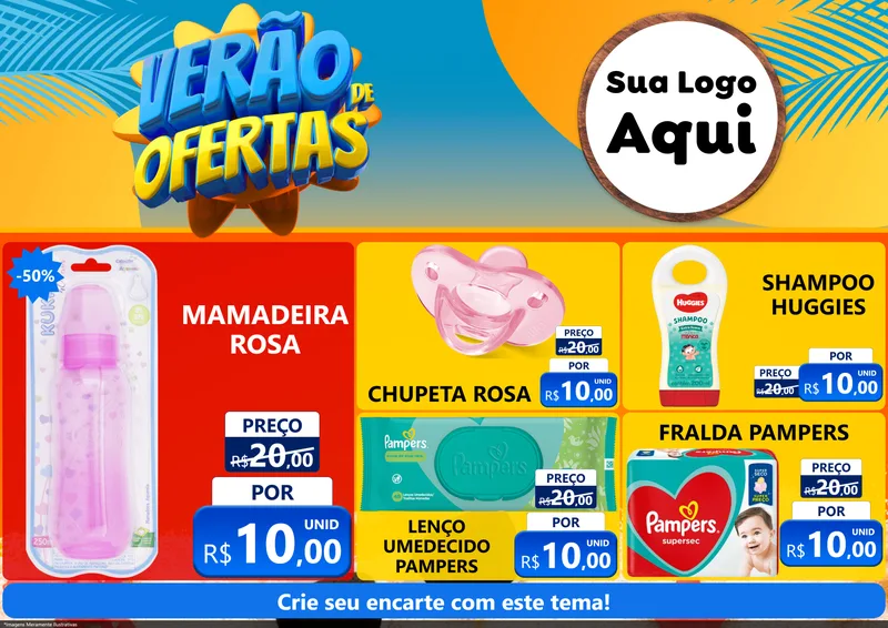 Modelo de Encarte para Encarte A4 Horizontal com o tema Verão de Ofertas para Bebês