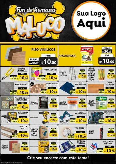 Modelo de Encarte para Encarte A4 Vertical com o tema Fim de Semana Maluco para Material para Construção