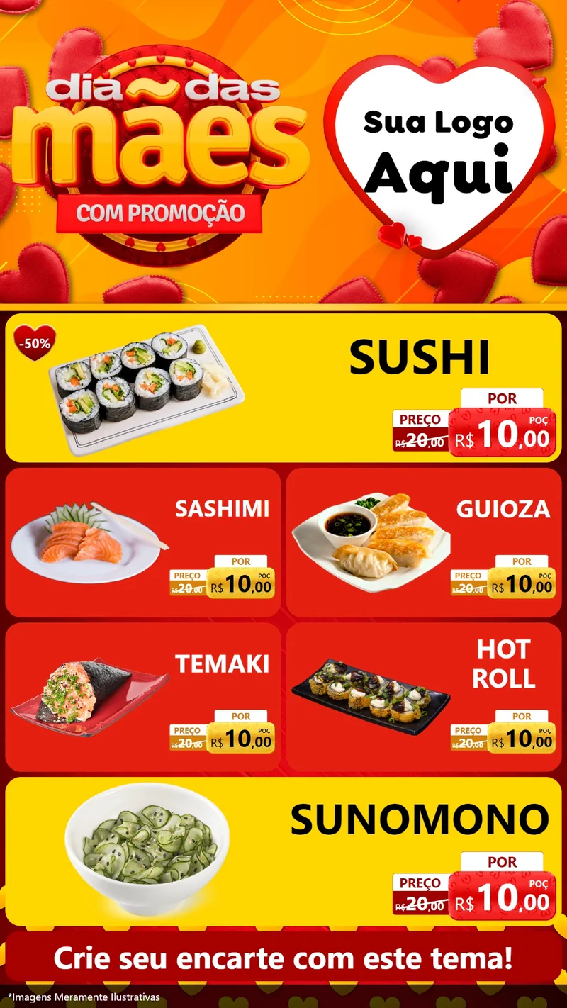 Modelo de TV para TV Vertical com o tema Dia das Mães com Promoção para Comida japonesa