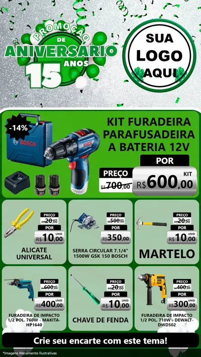 Modelo de Rede Social para Stories com o tema Promoção de Aniversário - 15 Anos para Maquinas e Ferramentas