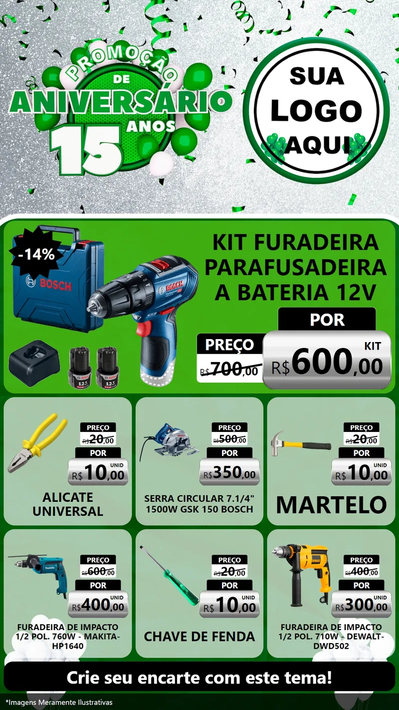 Modelo de Rede Social para Stories com o tema Promoção de Aniversário - 15 Anos para Maquinas e Ferramentas