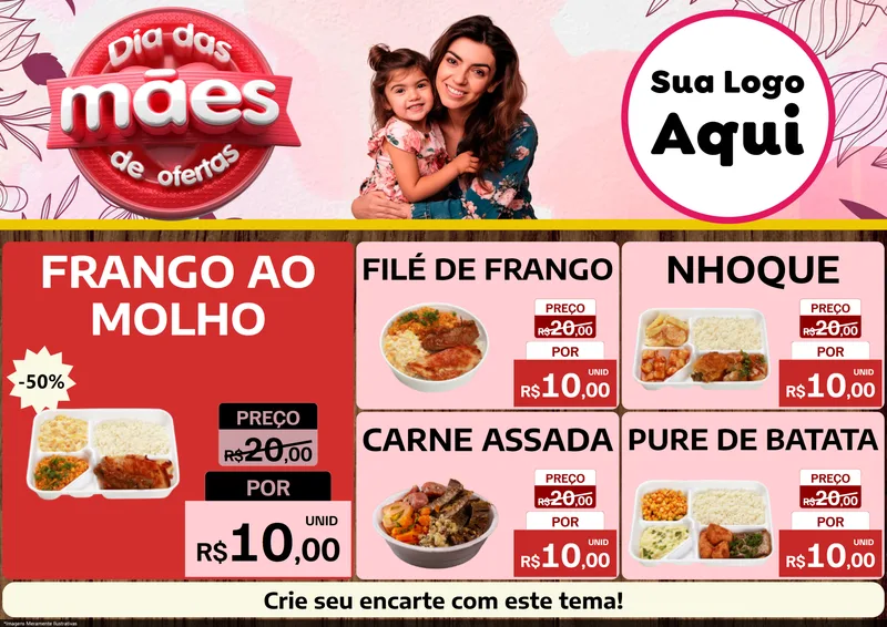 Modelo de Encarte para Encarte A4 Horizontal com o tema Dia Das Mães De Ofertas para Restaurante