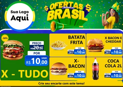 Modelo de Encarte para Encarte A4 Horizontal com o tema Ofertas Semana do Brasil para Hamburgueria