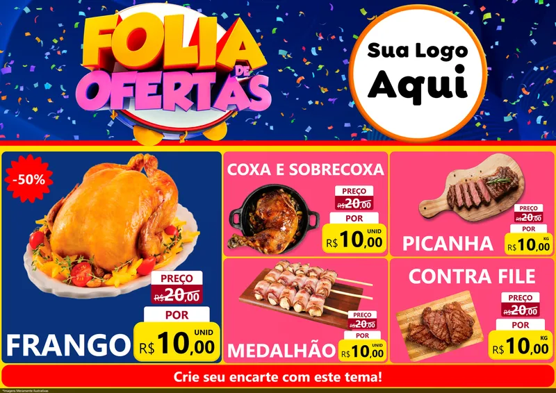 Modelo de Encarte para Encarte A4 Horizontal com o tema Folia de Ofertas para Assados