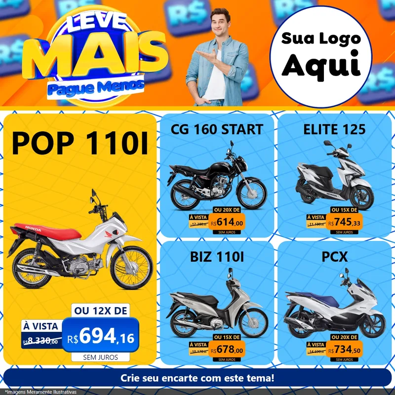 Modelo de Rede Social para Feed Facebook com o tema Leve Mais, Pague Menos para Concessionaria de Motos