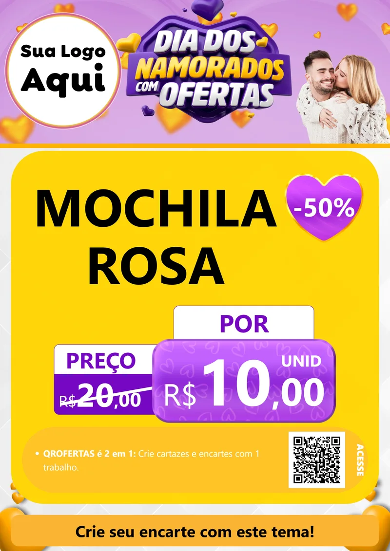 Modelo de Cartaz para Cartaz A4 Vertical com o tema Dia Dos Namorados Com Ofertas para Papelaria