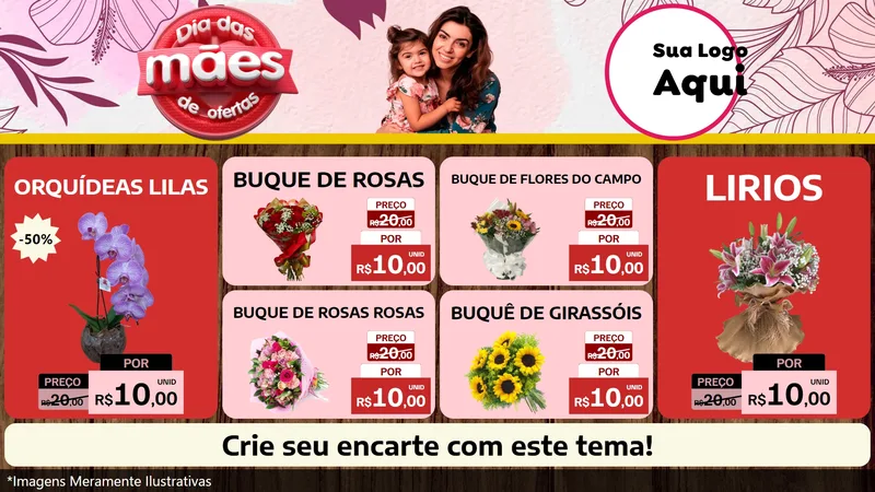 Modelo de TV para TV Horizontal com o tema Dia Das Mães De Ofertas para Floricultura e jardim
