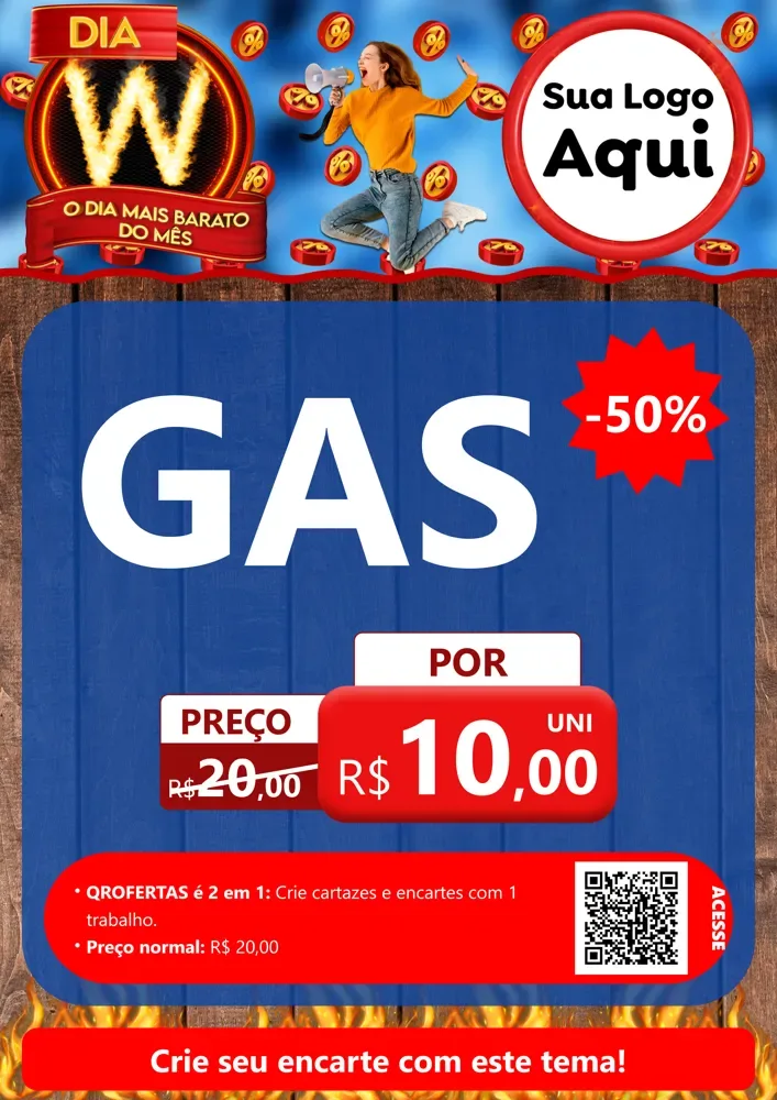 Modelo de Cartaz para Cartaz A4 Vertical com o tema Dia W - O Dia Mais Barato Do Mês para Água e gás