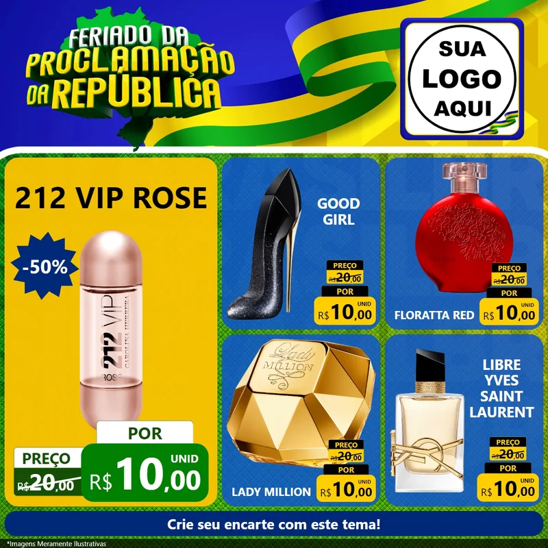 Modelo de Rede Social para Feed Facebook com o tema Feriado da Proclamação da República para Perfumes
