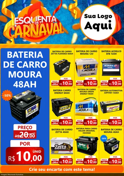 Modelo de Encarte para Encarte A4 Vertical com o tema Esquenta de Carnaval para Baterias Elétricas
