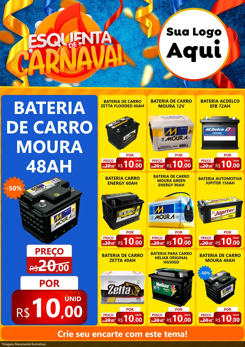 Modelo de Encarte para Encarte A4 Vertical com o tema Esquenta de Carnaval para Baterias Elétricas