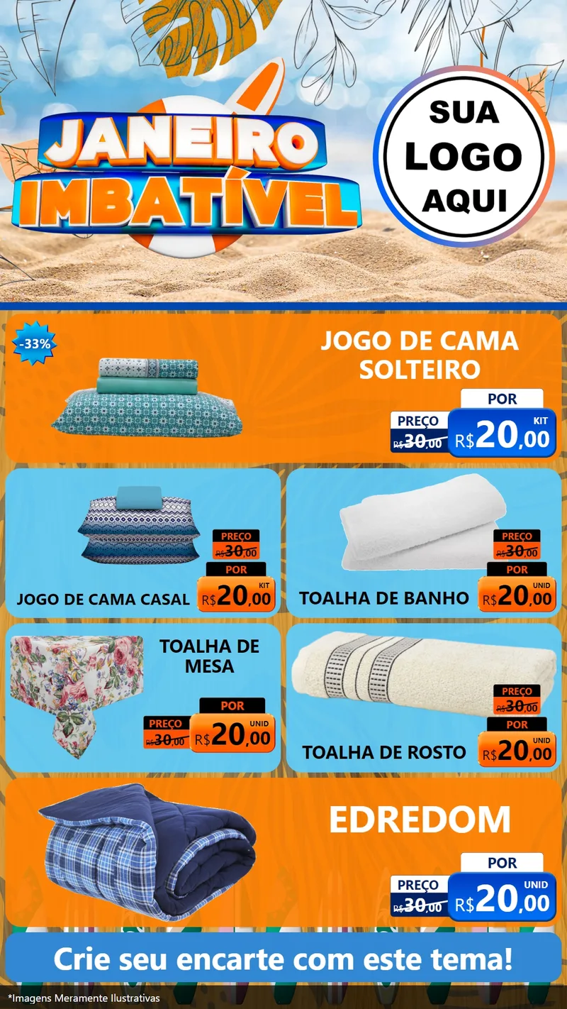 Modelo de TV para TV Vertical com o tema Janeiro Imbatível para Cama, Mesa e Banho
