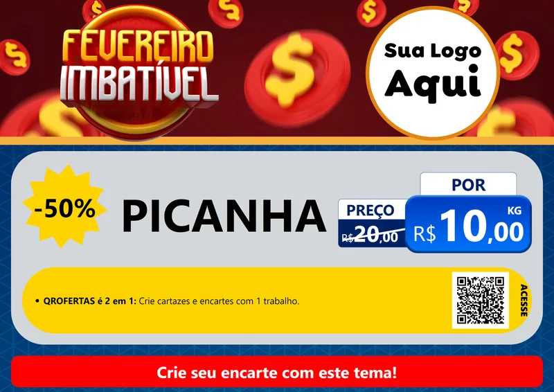 Modelo de Cartaz para Cartaz A4 Horizontal com o tema Fevereiro Imbatível para Açougue